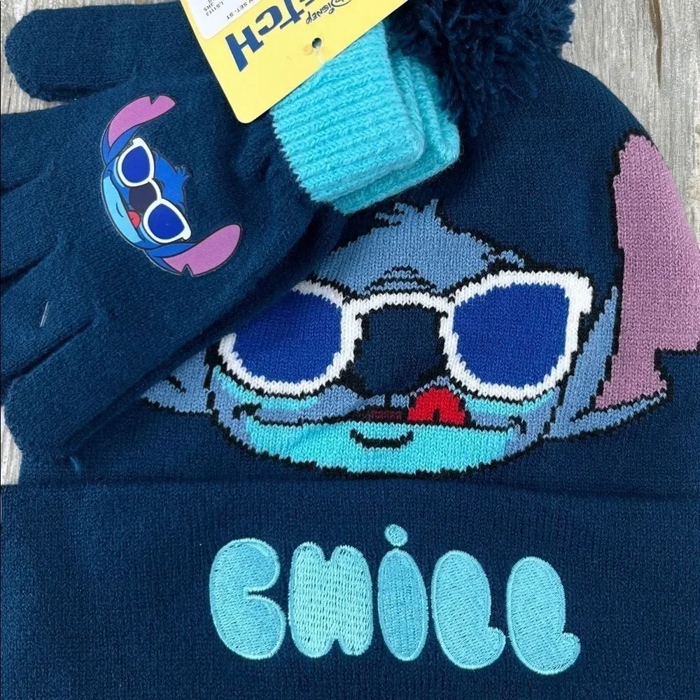 Disney’s Stitch Beanie Hat With Pom Pom & Glove Set